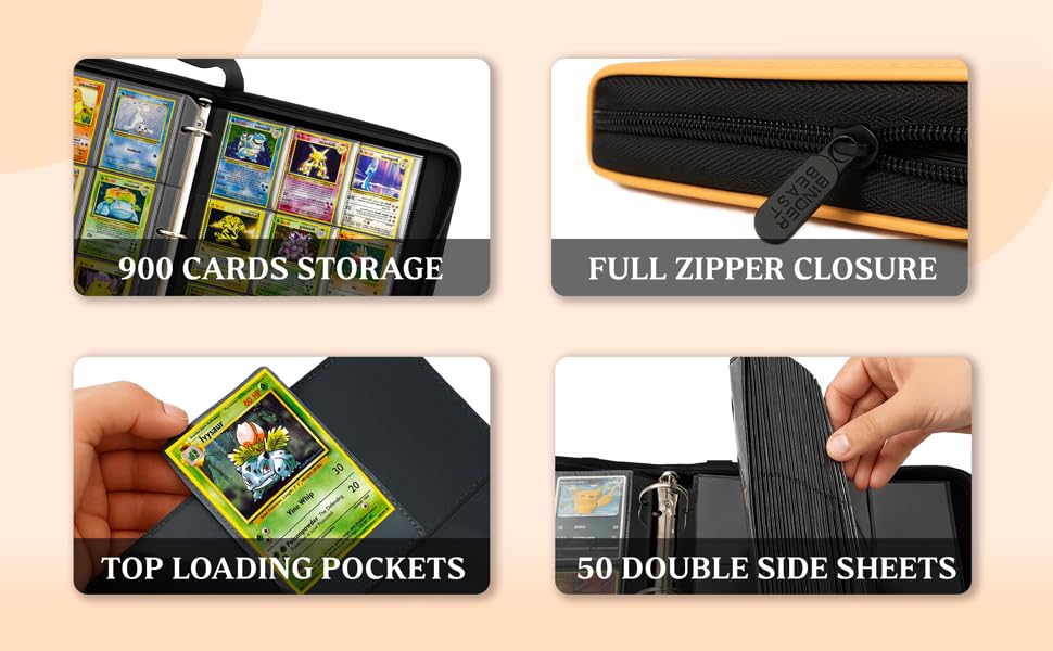 900 Pocket Card Binder with Zipper & Durable Sleeves