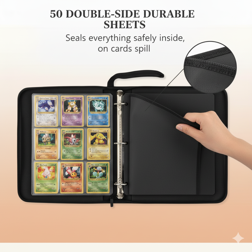 Binder Beast: 9 Pockets Card Binder with 50 Double-Sided pages about 900 Pockets Zip Album, PU Leather Waterproof Folder with Top-Loading for TCG Cards, Kids & Collectors