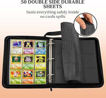 Binder Beast: 9 Pockets Card Binder with 50 Double-Sided pages about 900 Pockets Zip Album, PU Leather Waterproof Folder with Top-Loading for TCG Cards, Kids & Collectors