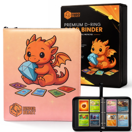 Binder Beast Dragon Design Pokemon Card Binder - 4 Pocket 50 Pages 400 Capacity Premium D-Ring Zip Binder with Gift Box for Boys and Girls