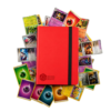 Red Trading Card Binder Front View with Black Elastic Strap and Binder Beast Logo